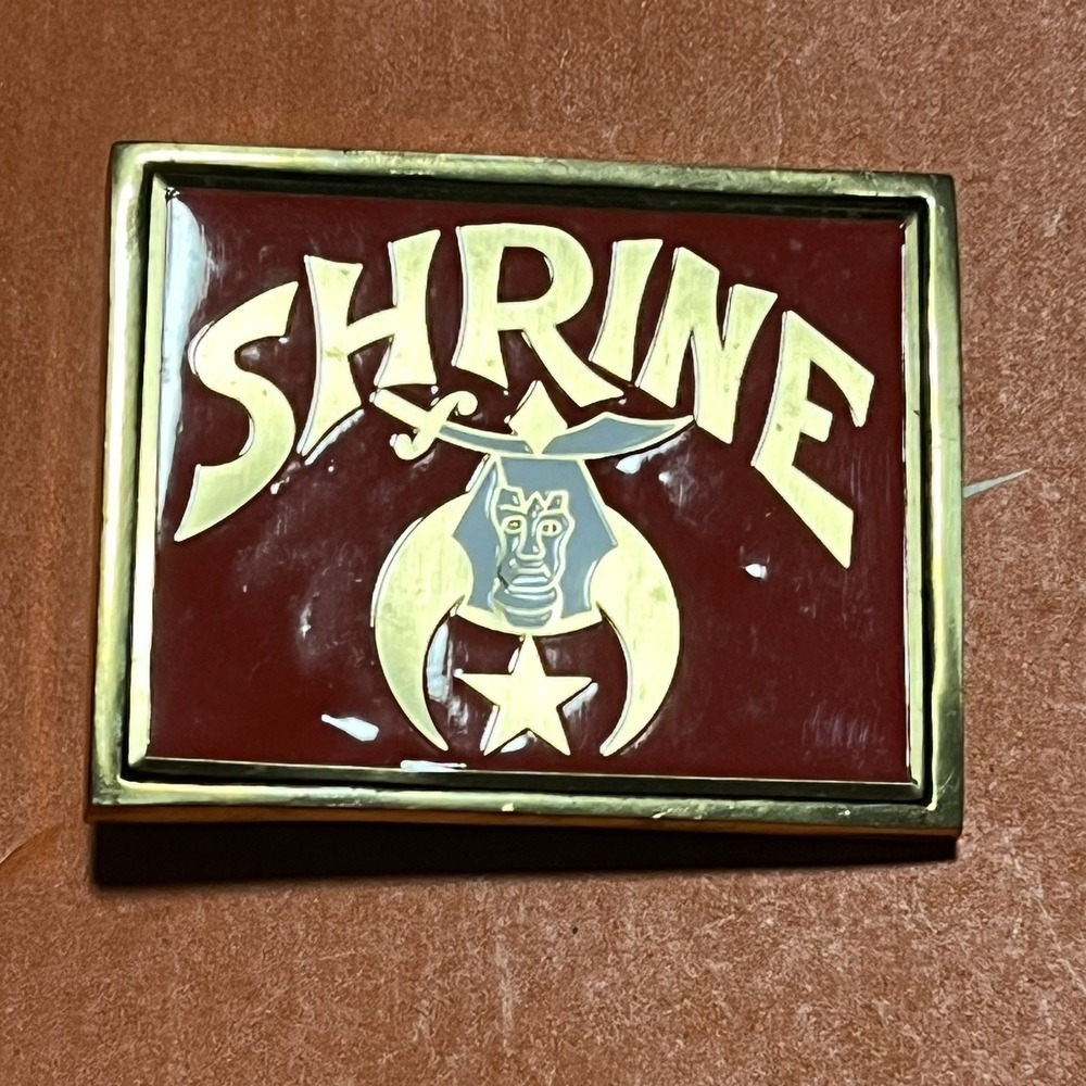 Shriner Masonic Symbol Red Enamel Solid Brass Vintage Belt Buckle